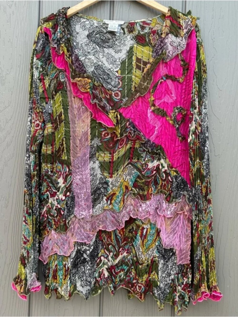 ALBERTO MAKALI Mixed Media Crinkle Mesh Art-to-Wear Vintage TOP Size: XL